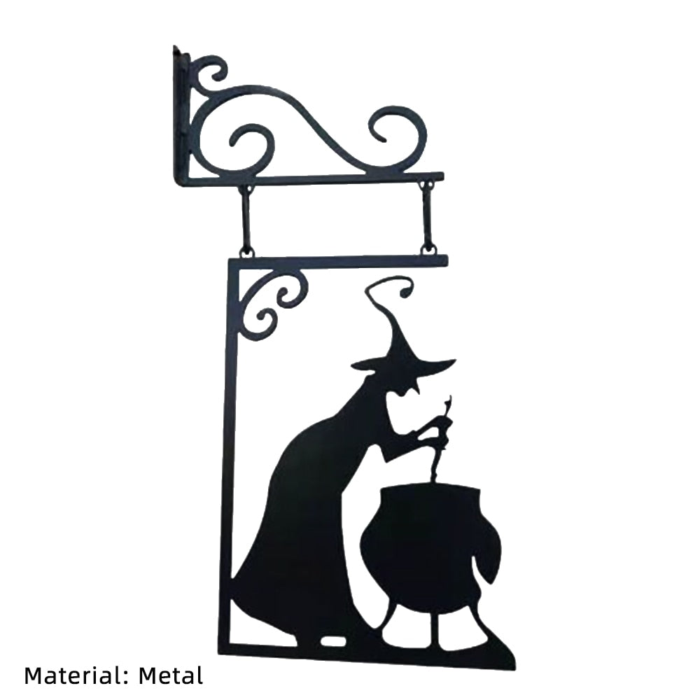 SKHEK Halloween Decor Witch Shape Cast Iron Garden Corner Sign Mysterious Witch Statue Silhouette Witch Leaking Boiler Silhouettes