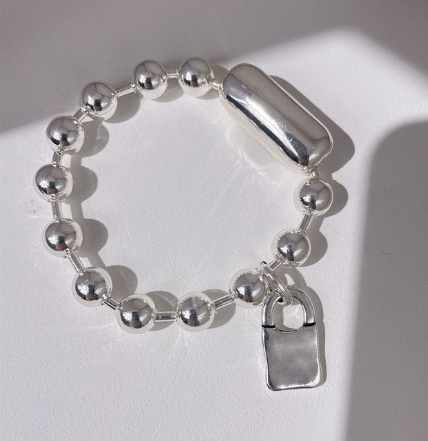 Skhek Vintage Geometric Resin Eyes Metal Lock Pendant Bracelets Retro Beaded Bracelet Women Girl Trendy Jewelry 2022
