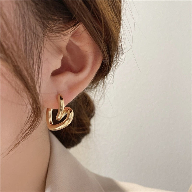 Skhek   New Fashion Metal Gold Color Love Heart Hoop Earrings for Women Girls Korean Elegant Simple Heart Party Jewelry Birthday Gifts