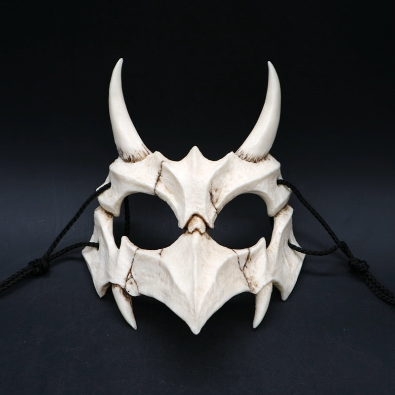 SKHEK Japanese Anime Dragon God Skeleton Half Face Mask Long Teeth Demon Samurai Halloween Cosplay Costume Prop Halloween Mask
