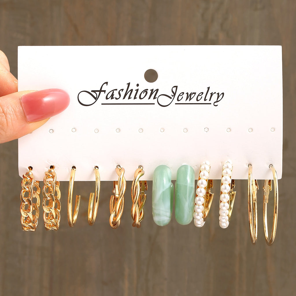 Skhek Fashion Gold Color Geometry Earrings Set For Women Vintage Elegant Butterfly Pearl Round Earrings Set Party Jewelry 2023 Trendy