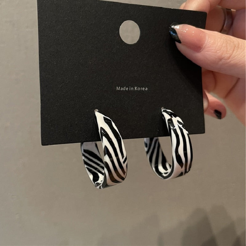 Skhek    New Fashion Exaggerated Zebra Pattern Acrylic Earrings for Women Personality Hypoallergenic Ear Ring Party Jewelry