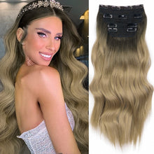 Load image into Gallery viewer, Synthetic 4pcs/Set Long Wavy Hair Extensions Clip In Hair Extensions Ombre Honey Blonde Dark Brown Thick Hairpieces