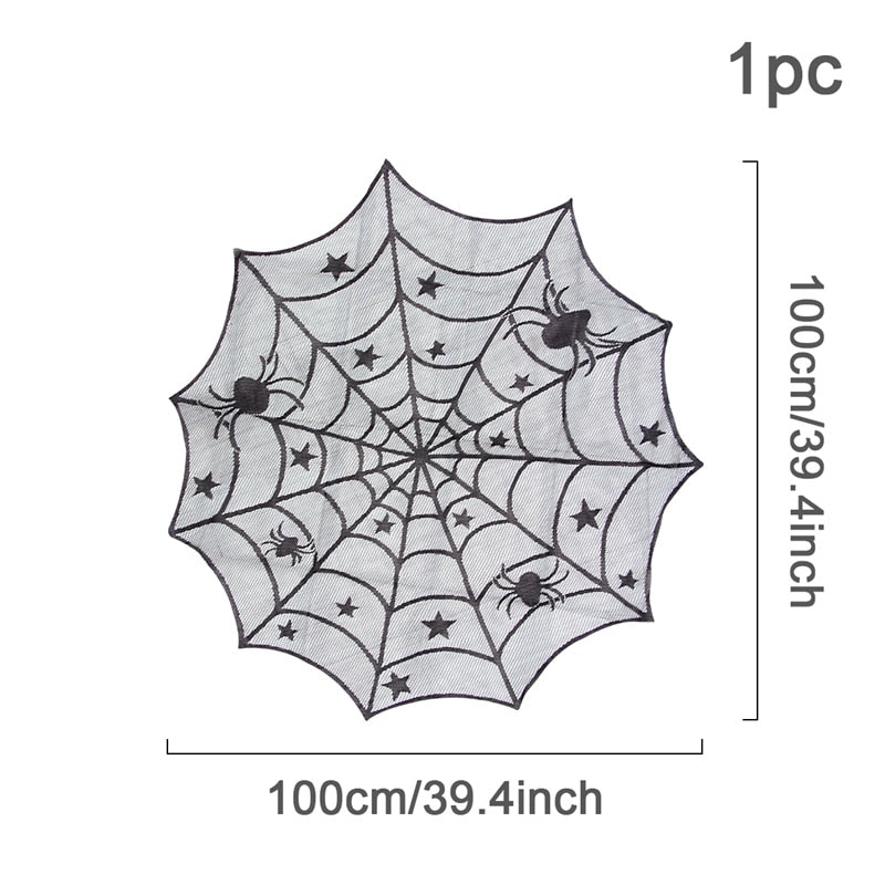 SKHEK Halloween Decorations For Home Lace Spider Web Tablecloths Skull Scarves Curtains Horror House Halloween Party Decor Supplies