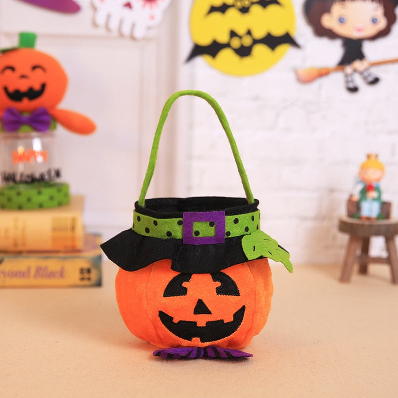 SKHEK Halloween Candy Bag Decorative Portable Pumpkin Bag Kindergarten Candy Scene Arrangement Cloth Gift Bag Happy Helloween Party