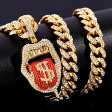 Load image into Gallery viewer, SKHEK Hip Hop Iced Out Lip Shape Dollar Tongue Pendant Cuban Necklace For Women Bling CZ Tennis Chain Necklace Men Fashion Jewelry