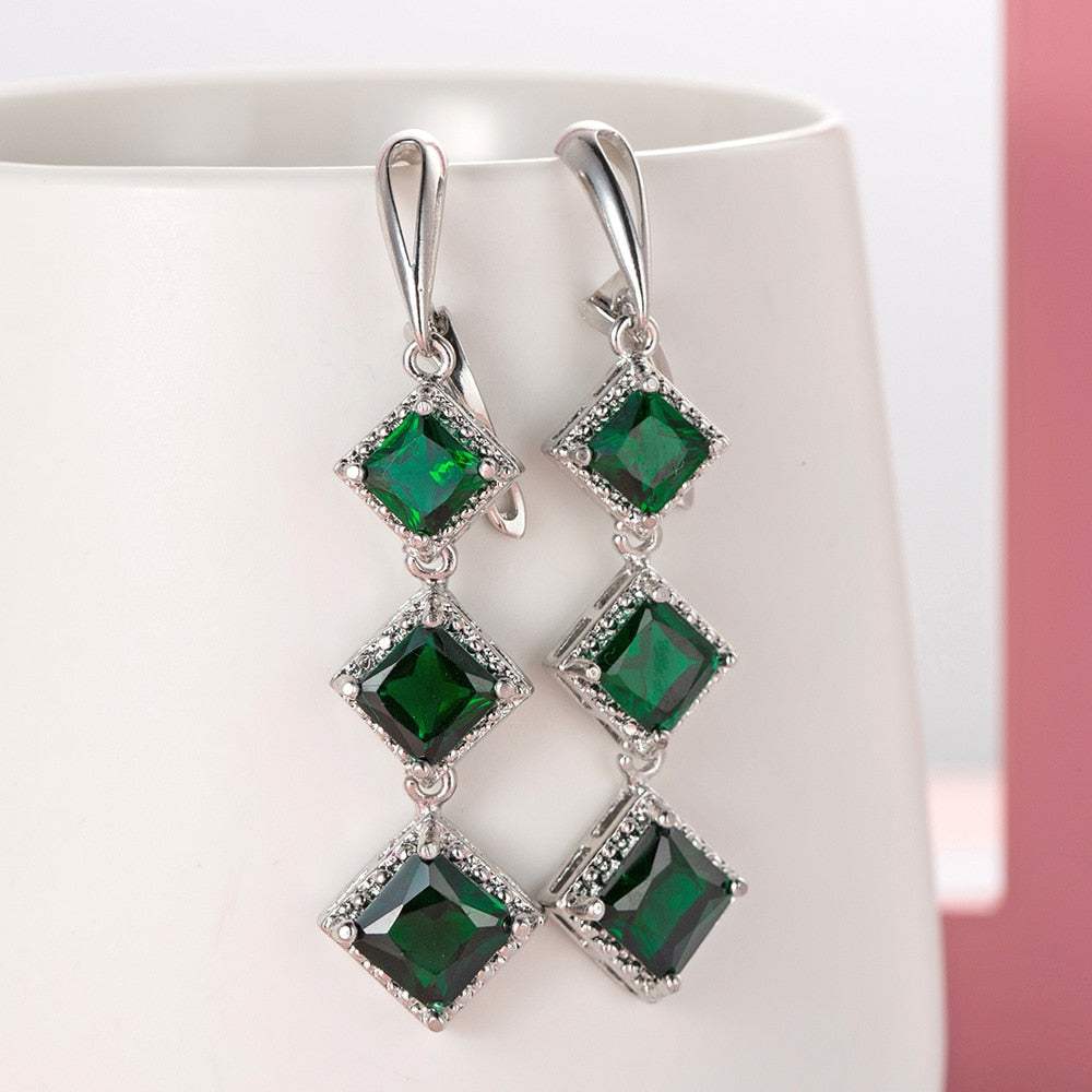 Skhek Green Color Long Tassel Dangle Earring with AAA Cubic Zirconia Women Fashion Jewelry Female Wedding Party Earings Brincos