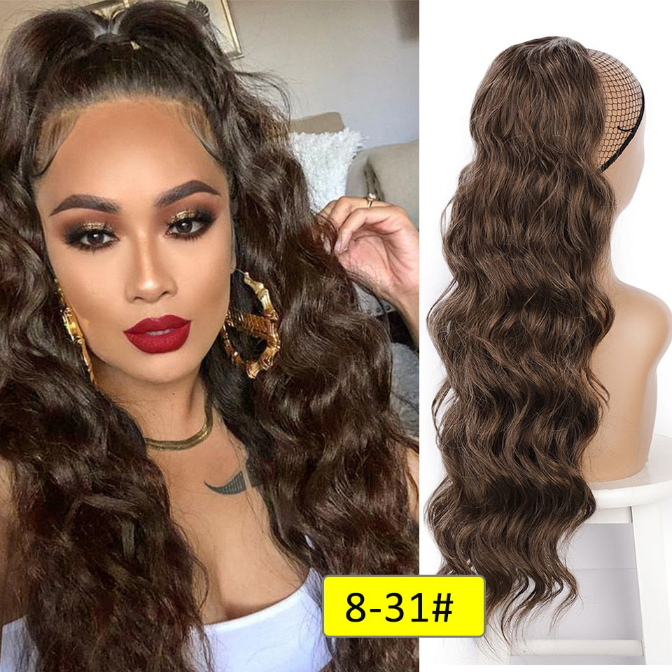 Skhek Synthetic Long Body Wavy Drawstring Ponytail  for Women Synthetic Wave Hair Extension Clip in Hairpiece Black Fake Hair