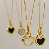 Skhek   Vintage Double Sided Heart Pendant Necklace for Women Girl Fashion Heart Shaped Shell Clavicle Chain Choker Jewelry Party