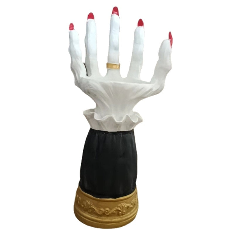 SKHEK Witch Hand Candlestick Halloween Decor Resin Candlestick Knuckles Hand Tray Craft Statue Resin Craft ornaments table decoration
