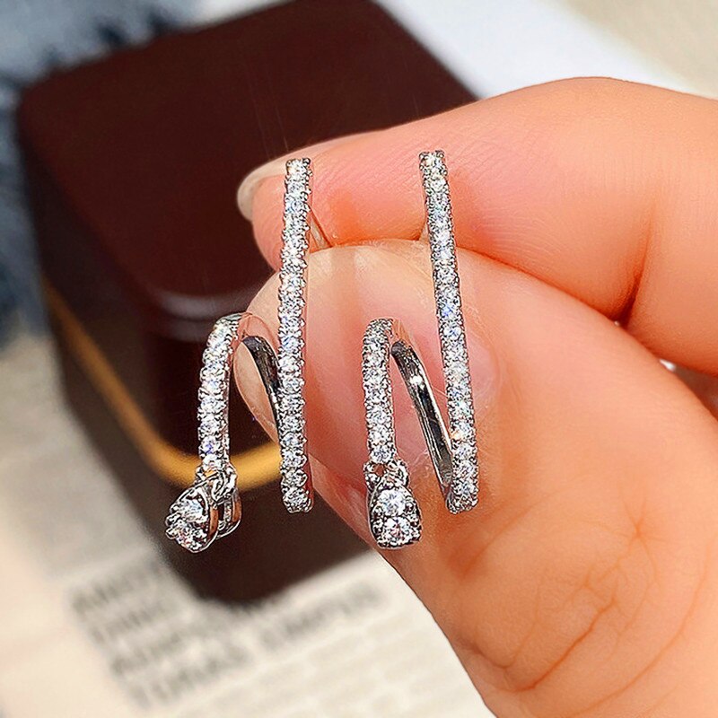 Skhek Novel Design Bridal Wedding Earrings Silver Color Dazzling White Cubic Zirconia Chic Earrings for Women New Trend Jewelry