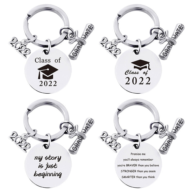 Skhek Graduation Gift  Keychain Pendant Stainless Steel Round Student 2022 Graduation Season Gift Bachelor Hat Gift Lettering Metal Key Ring