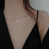 Skhek Korean Fashion Double Heart Interlocking Clavicle Chain Necklace for Women Elegant Romantic Choker Pendant Necklaces Jewelry