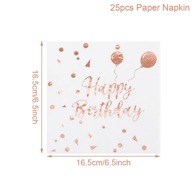 Skhek  Happy Birthday Decorations Girls Rose Gold Balloon Disposable Tableware Baby Shower One Year 1St Birthday Party Decorations