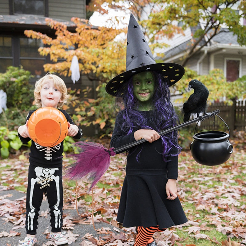 SKHEK Halloween Halloween Party Witch Broom Kids Plastic Cosplay Flying Broomstick Props For Masquerade Halloween Cosplay Costume Accessories