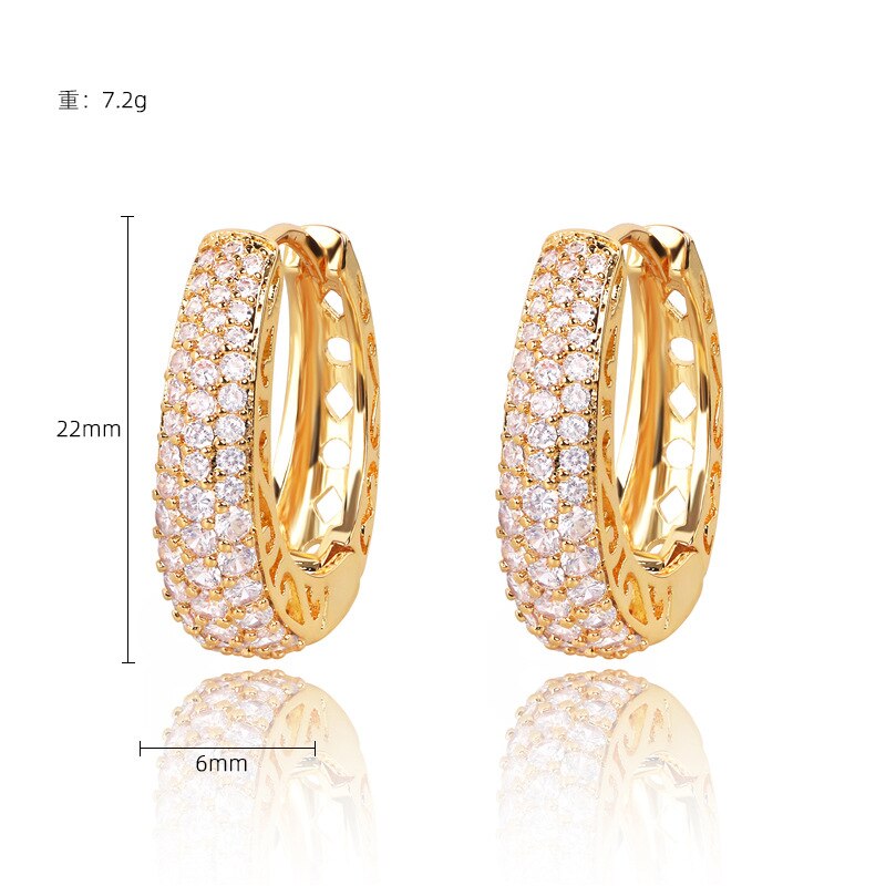Skhek Gold Color Full Zircon Crystal Hoop Earrings for Women Luxury INS Style Circle Earrings Daily Wear Party Jewelry