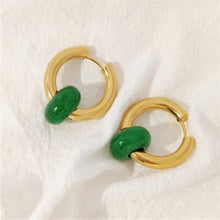 Load image into Gallery viewer, Skhek New Gold Color Steel Green Malachite Bead Natural Stone Geometry Hoop Earrings For Women Girl Travel Party Jewelry 2022