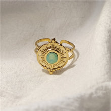 Load image into Gallery viewer, Skhek Gold Color Bohemian Natural Stones Opal Open Ring Geometric Hollow For Women Travel Vintage Jewelry HUANQI 2023