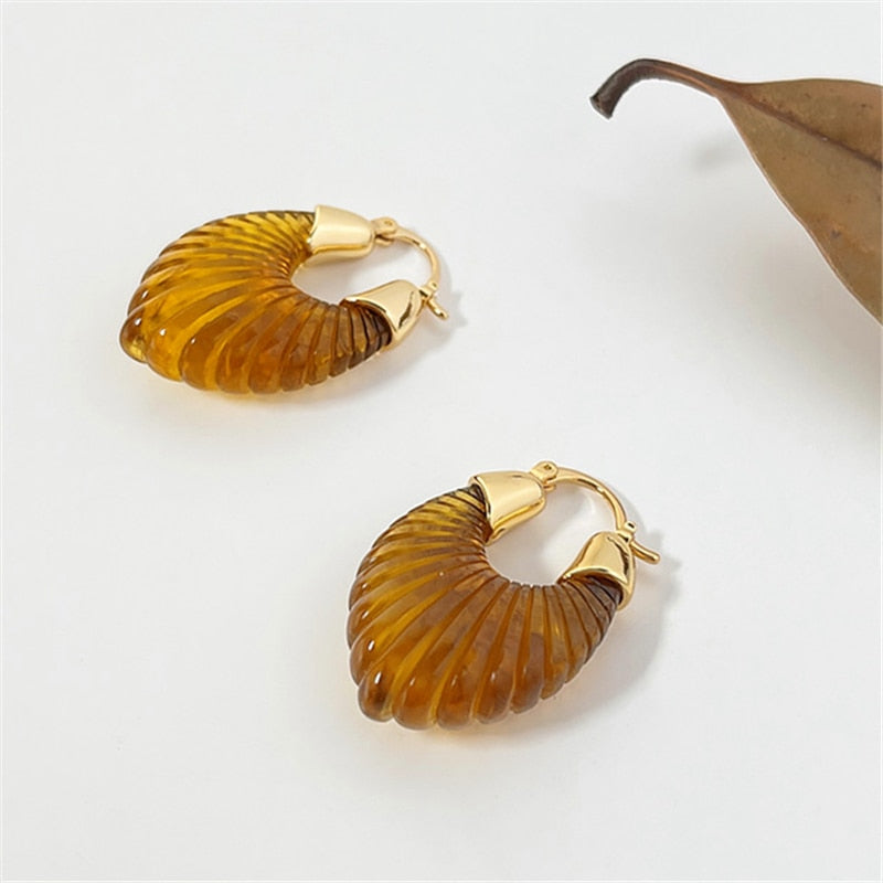 SKHEK New Transparent Irregular Resin Geometry U Shaped Hoop Earrings For Women Girls Travel Gold Color Metal Jewelry 2022