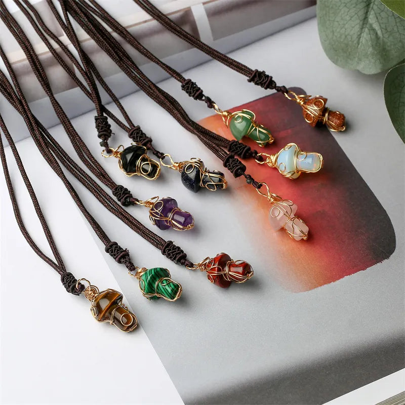 Casual Simple Style Mushroom Natural Stone Rope Handmade Plating Women'S Pendant Necklace