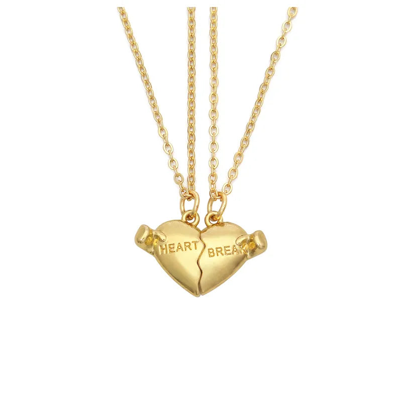 Cute Heart Shape Alloy Mixed Materials Handmade Couple Pendant Necklace