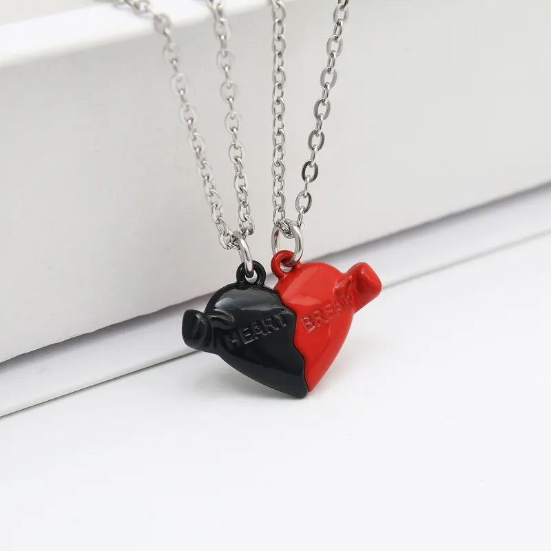 Cute Heart Shape Alloy Mixed Materials Handmade Couple Pendant Necklace