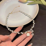 Elegant Sweet Flower Imitation Pearl Alloy Beaded Women's Pendant Necklace