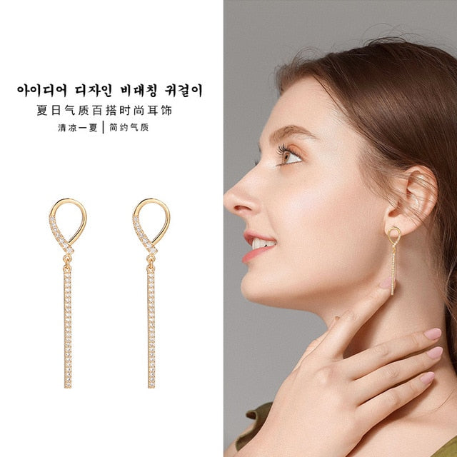 2021 New Long Crystal Tassel Gold Color Dangle Earrings for Women Wedding Drop Earing Fashion Jewelry Gifts