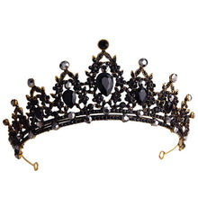 Load image into Gallery viewer, bride retro black crystal crown queen tiara brides wedding jewelry hair accessories