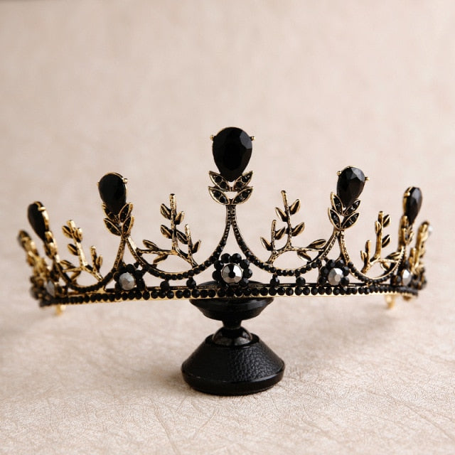bride retro black crystal crown queen tiara brides wedding jewelry hair accessories