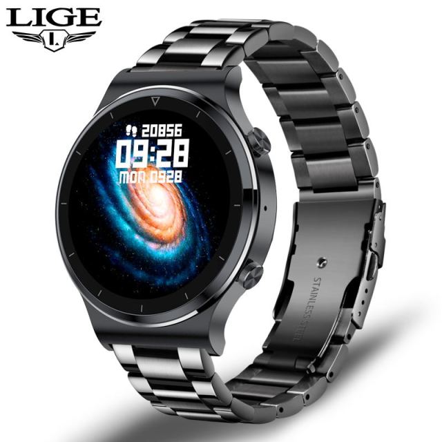 LIGE 2021 New Bluetooth Call Men watch Steel band Fitness watch heart rate Blood pressure Activity Tracker Smart watch For Men
