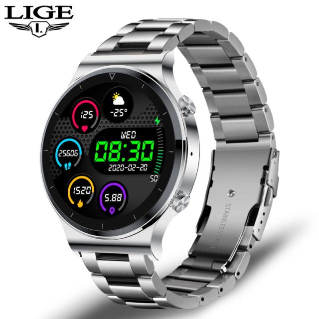 LIGE 2021 New Bluetooth Call Men watch Steel band Fitness watch heart rate Blood pressure Activity Tracker Smart watch For Men
