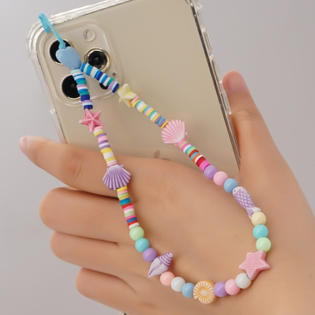 Phone Chain Lanyard Beads Mobile Phone Heishi Disc Crystal Beaded Cell Phone Chains LOVE Letter String Wristband