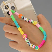 Load image into Gallery viewer, Phone Chain Lanyard Beads Mobile Phone Heishi Disc Crystal Beaded Cell Phone Chains LOVE Letter String Wristband