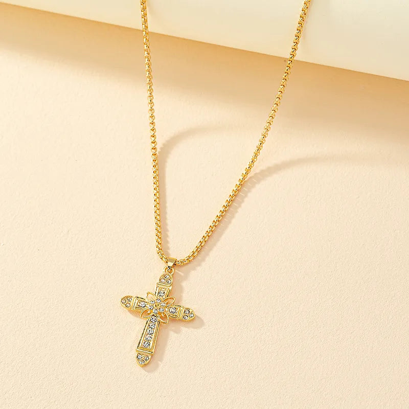 Vacation Cross Alloy Ferroalloy Plating Inlay Acrylic Glass 14K Gold Plated Women's Pendant Necklace